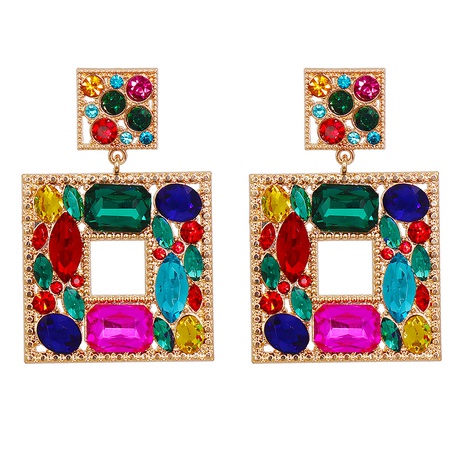 new European and American personality geometric square diamond super flash female earrings's discount tags