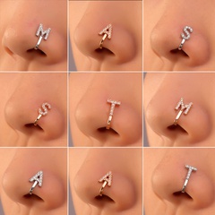 neue perforationsfreie Nasennägel Kupfer eingelegte Zirkonbuchstaben U-förmiger Nasenclip Nasenring Piercingschmuck