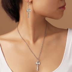retro domineering metal axe clavicle chain trend hip-hop earrings necklace set