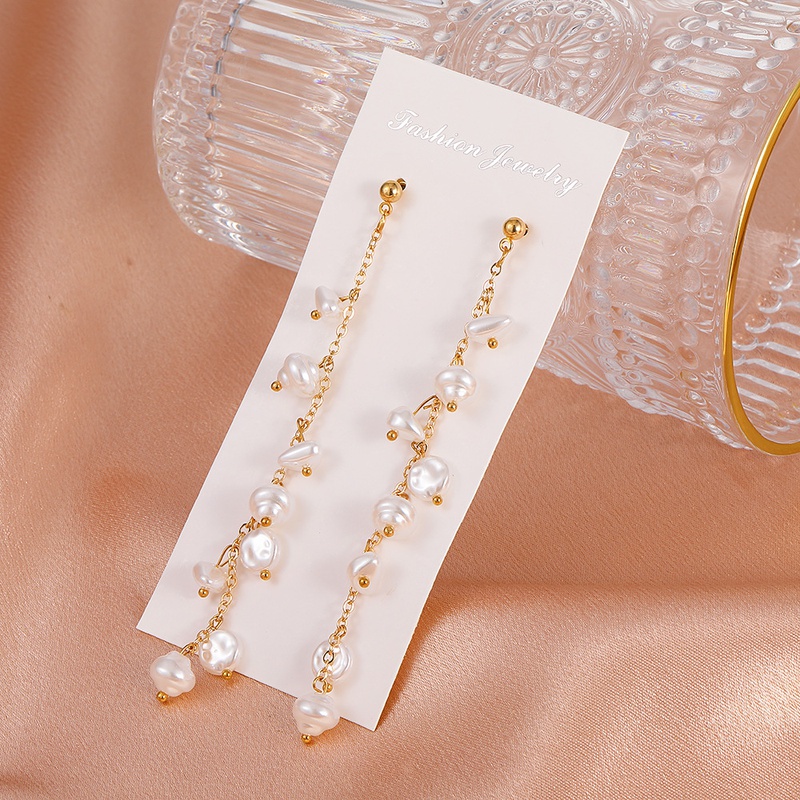 Koreanische neue Perlenohrringe einfache lange Quastenohrringe
