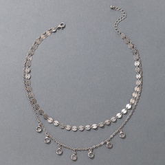 2021 Korean version of the new jewelry silver disc multi-layer necklace rhinestone, double-layer necklace