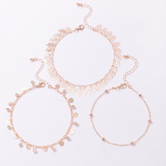 Version coréenne du nouvel ensemble de trois pièces de bracelet de cheville à feuilles rondes en or rose