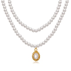 Nouveau collier de bijoux de mode mignon créatif collier double pendentif perle