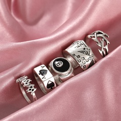 2021 Dark Series Simple Creative Jewelry Retro Spades Solitaire Ring 5-piece Set