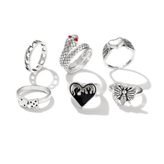 2021 New Creative Dark Series Jewelry Retro Snake Butterfly Love Ring 6-piece Set