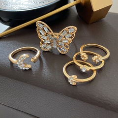 2021 new creative simple fashion temperament jewelry diamond star moon butterfly ring 5-piece set