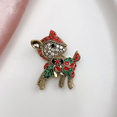 Alloy material plating real gold three-color diamond inlaid Christmas deer brooch