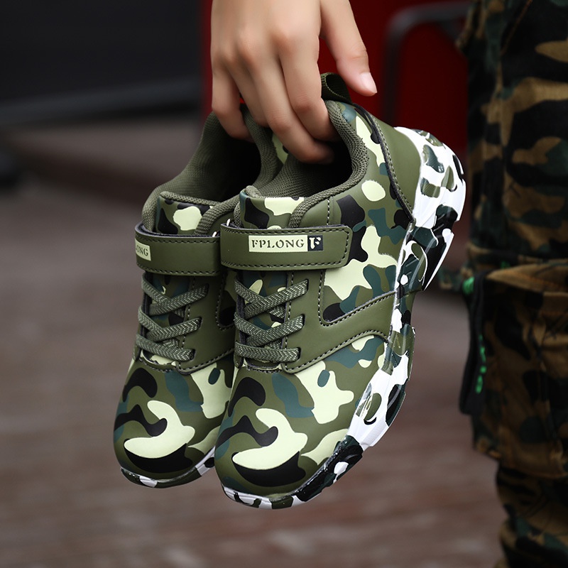 autumn new childrens leather camouflage sneakers student military training running shoes boys and girls shoes