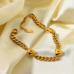 new three love hearts inlaid zirconium Cuban chain bracelet vacuum plating 18K gold bracelet jewelry