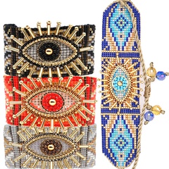 European and American new miyuki rice beads hand-woven Turkish devil eyes personality stacking wide bracelet