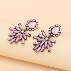 fashion acrylic rhinestone earrings cross-border cold wind design temperament pink leaf earrings