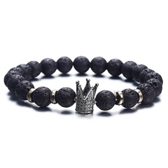 Beaded Bracelet Personality Jewelry Black Lava Volcanic Stone Black Gold Crown Bracelet Wholesale