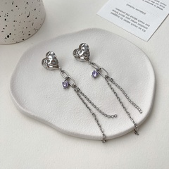 S925 silver needle heart long tassel earrings 2021 new simple autumn niche design earrings
