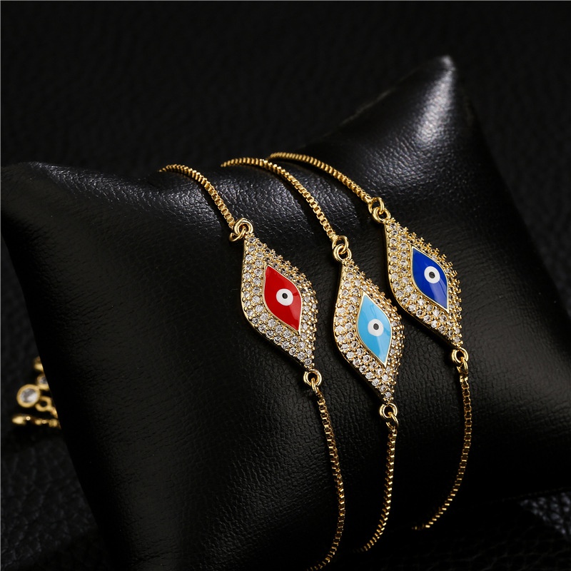 European and American fight color dripping oil copper microinlaid zircon devils eye adjustable jewelry bracelet