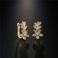 Aogu Europe and America Cross Border Hot Sale New Product Copper Plating 18K Gold Micro Inlaid Zircon Leaf-Shaped Earring Female Ins Internet Celebrity Same Style
