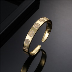 Bracelet ouvert en or 18 carats plaqué cuivre à la mode bijoux de visage souriant en zircon micro-incrusté de cuivre