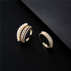 cross-border 18K gold-plated copper micro-inlaid zircon imitation pearl open ring fashion new products