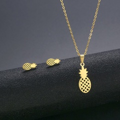 Cross-Border Hollow Pineapple Necklace and Earring Suit Stainless Steel Fruit Pineapple Clavicle Chain European and American Fashionable Golden Set Chain