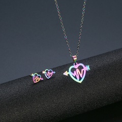 Mexican Popular Ornament One Arrow Heart Love Necklace Three-Piece Earrings Set Stainless Steel Colorful Heart-Shaped Mini Set