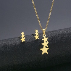 18K gold-plated stainless steel chain necklace five-pointed star pendant necklace earrings three-piece clavicle chain