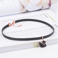 Little Swan Titanium Steel Rose Gold Necklace Clavicle Chain Inlaid Black Leather Cord Necklace