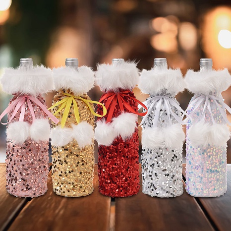 new Christmas decorations sequined wine bottle cover plush beam wine cover  NHMV441137's discount tags