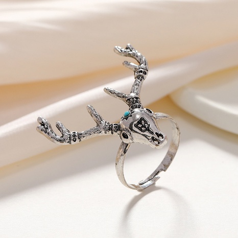 Bohemian national style fashion opening adjustable antler ring personality retro exaggerated elk ring's discount tags