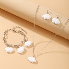 White Cloud Necklace Earring Bracelet Three-piece Set Creative Cartoon Cute Cloud Jewelry Set
