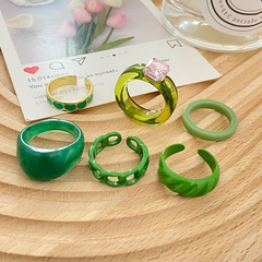 neue Retro-Mode-Ring-Set-Version kreativer grün tropfender Liebesharz-Ring 6-teiliges Set
