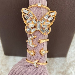 cross-border jewelry Bohemian style creative diamond-studded star moon butterfly ring 5-piece set
