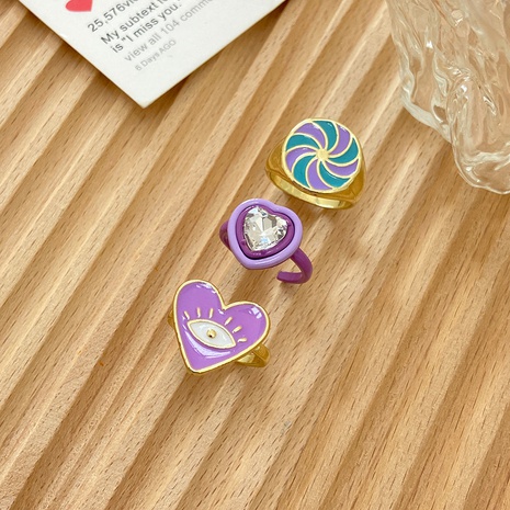 54817 Creative Personality Alloy Ring 3-Piece Set Purple Dripping Enamel Love Eye Ring 3-Piece Set's discount tags