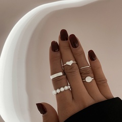 2021 new geometric double row ring colorless niche design creative pearl love ring 5-piece set