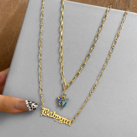 Butterfly Pendant Necklace Creative Retro Multilayer English Letter Pendant Pin Bone Chain NHTX441218's discount tags