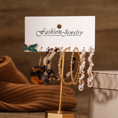 2021 New Creative Simple Fashion Temperament Jewelry Butterfly Earrings Leopard Print Pearl Earrings 5-Piece Set