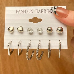 2021 new retro simple temperament jewelry jewelry set diamond earrings square earrings 6-piece set