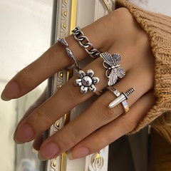 2021 new retro creative simple jewelry dark atmosphere butterfly dagger snake ring 5-piece set