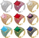 Foreign Trade Colorful Crystals MicroInlaid Square Zircon Ring Exaggerated Wide Square Diamond European and American Style Open Mens Ring in Stockpicture4