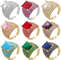 Foreign Trade Colorful Crystals Micro-Inlaid Square Zircon Ring Exaggerated Wide Square Diamond European and American Style Open Men's Ring in Stock
