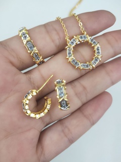 Korean earrings inlaid zircon creative personality circle full diamond ring necklace earrings set