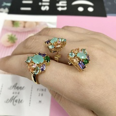 retro style copper earrings mixed color crystal stone ring earrings set diamond colored earrings