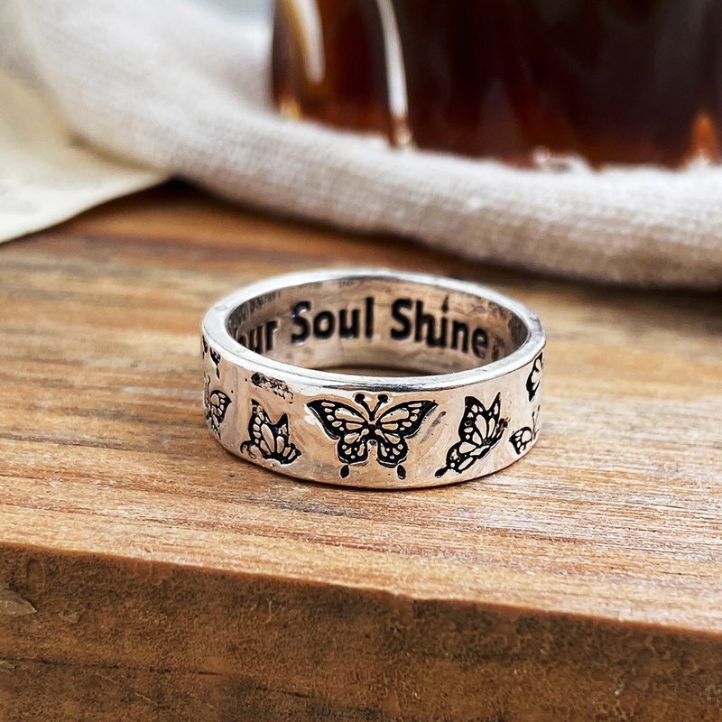 CrossBorder Vintage Carved Butterfly Ring Creative Personality Single Ring Index Finger Ring Shine Knuckle Ring