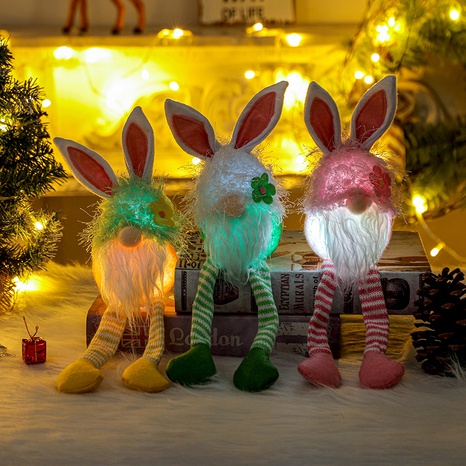 Lindas orejas de conejo Decoraciones de muñecas sin rostro brillantes con luces Muñecas de Pascua de Santa Claus's discount tags