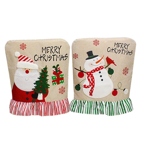 Christmas Embroidered Elderly Snowman Chair Cover Linen Lace Stool Cover Christmas Backrest Cushion  NHGAL441371's discount tags