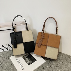 autumn and winter new frosted small square bag shoulder messenger stitching contrast color bag
