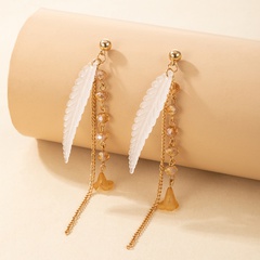 Korean earrings acrylic leaves long imitation crystal imitation pearl ball tassel earrings