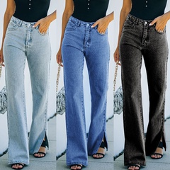 Autumn new fashion solid color split-end mopping denim trousers