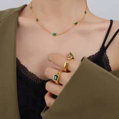 European and American natural square emerald zircon clavicle chain 18K gold plated necklace wholesale