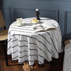 Flying Cat Cross-Border Amazon Bohemian Printed Striped Black Tassel Tablecloth round Household Coffee Table Table Cloth