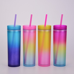 Nueva taza de agua de color arco iris degradado taza de paja de plástico doble recta