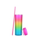 Nueva taza de agua de color arco iris degradado taza de paja de plstico doble rectapicture13